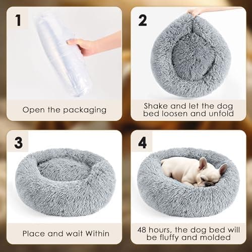 Hoewina Dog & Cat Bed for Indoor Cats, 20in Calming Donut Bed for Puppy and Kitten, Washable Round Fluffy Pet Bed for Small Medium Dogs and Cats (Light Grey) - Image 7