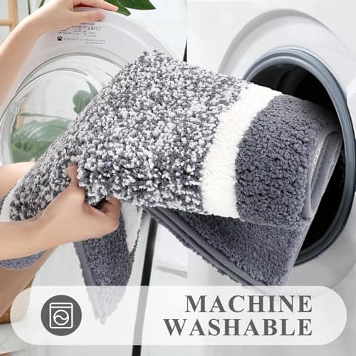 Pauwer Bathroom Rug Mat Set 3 Piece, Microfiber Shaggy Bath Set, Non-Slip Ultra Soft Carpet Mats, Absorbent with U-Shaped Toilet for Bathroom, Tub, Shower, Dark Grey - Image 6