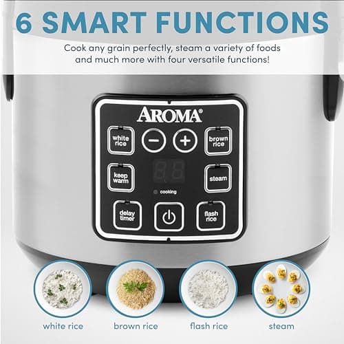 AROMA Digital Rice Cooker, 4-Cup (Uncooked) / 8-Cup (Cooked), Steamer, Grain Cooker, Multicooker, 2 Qt, Stainless Steel Exterior, ARC-914SBD - Image 4