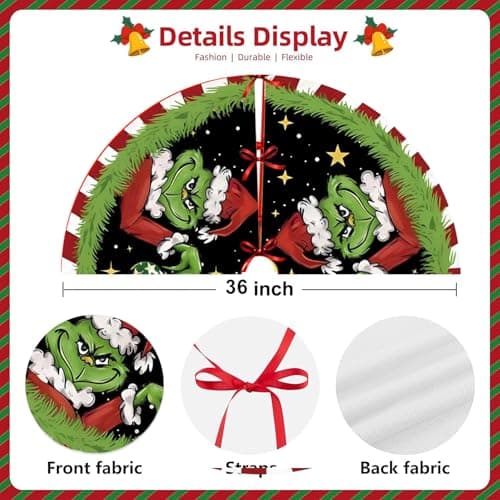 Christmas Tree Skirt 36 Inch Green Funny Trimmed Tree Skirt Christmas Decorations Tree Mat Merry Christmas Party Home Decor - Image 2