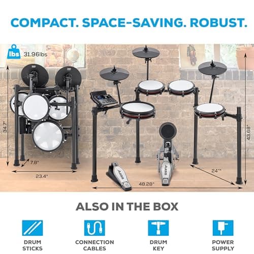 Alesis Nitro Max Kit Electric Drum Set with Quiet Mesh Pads, 10" Dual Zone Snare, Bluetooth, 440+ Authentic Sounds, Drumeo, USB MIDI, Kick Pedal - Image 6