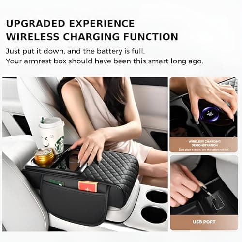 PIEZAPRINT 5-in-1 Center Armrest Console Cover – Cushion Pad with 15W Wireless Charging, Dual Cup Holders & Side Pockets, Protective Middle Console Storage Organizer, Black - Image 7
