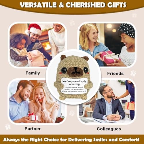 Krinisou Pug Gifts for Pug Lovers, Positive Animals Dog Puppy Crochet, Mini Cute Pug Decor, Easter Basket Stuffers Encouragement Inspirational Gifts for Women - Image 4