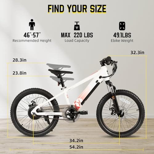 JOYSTAR 20 Inch Electric Bike for Kids Teens 7+ with 250W Brushless Motor, 15 Miles 15MPH Electric Mountain Bicycle with Removable Battery, Safe Mini Ebikes with Dual Disc Brakes, White - Image 5