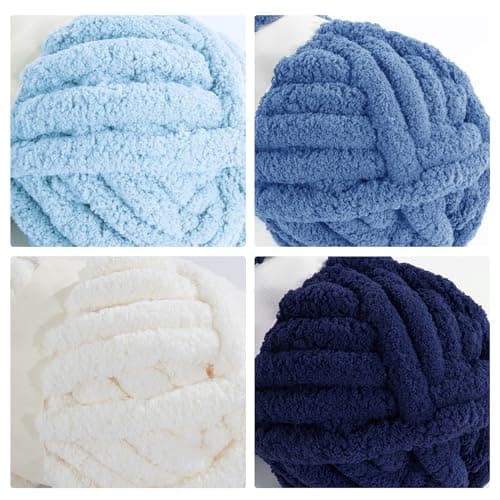 MABOZOO Assorted Chunky Yarn for Crocheting 8 Pack,Fluffy Jumbo Chenille Yarn,Soft Plush Yarn Bulky,Giant Thick Fuzzy Yarn for Hand or Arm Knitting,Cream & Multi Blue(31.7 yds,8 oz Each Skein) - Image 5