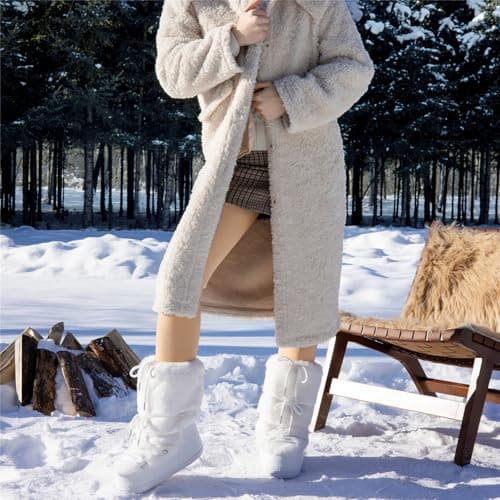 ZHENAIYISHENG Faux Fur Boots for Women - Fuzzy Fluffy Furry Water Resistant Snow Boots for Women - Anti-Slip with Cotton Sponge Lined and TPR Rubber Sole Black White Fur Boots white 8 9 - Image 8