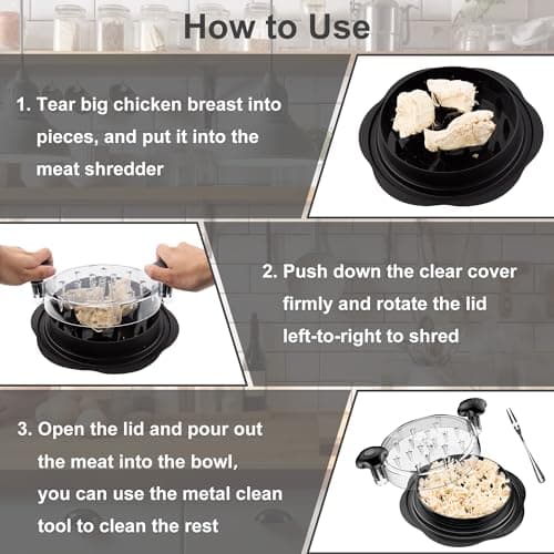 SURETIVIAN Chicken Shredder Large Chicken Breast Shredder Tool Twist with Brush&Fork, Visible Meat Shredder Machine, Strong Anti-Slip Strip, Ergonomic Handle, BPA Free, Suitable for Pork Beef Chicken - Image 6