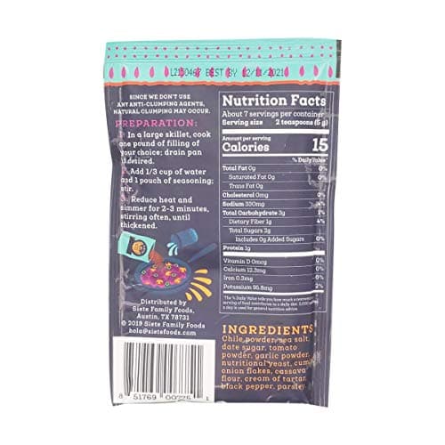 Siete Mild Taco Seasoning Mix | Gluten Free | Vegan | Paleo | Preservative Free | Whole 30 Approved (1 Packet) - Image 3