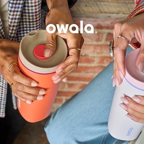 Owala SmoothSip Slider Insulated Stainless Steel Coffee Tumbler, Reusable Iced Coffee Cup, Hot Coffee Travel Mug, BPA Free 12 oz, Tan/White (Vanilla Bean) - Image 5