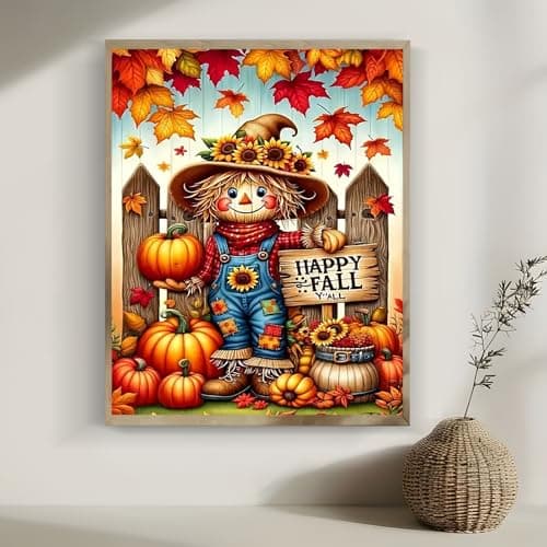 Happy Fall Scarecrow Diamond Painting Kits for Adults, 5D Pumpkin Diamond Art Kits for Adults Beginners, DIY Full Round Drill Diamond Dot Painting Gem Art Kits for Adult,Home Wall Decor 11.8x15.7 Inch - Image 4