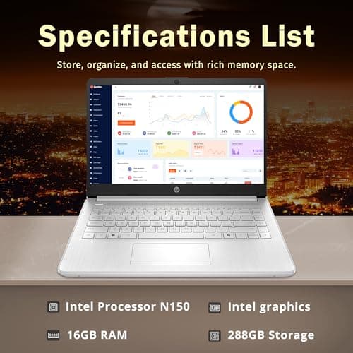 HP Stream 14" HD BrightView Laptop, Intel Celeron N150, 16GB RAM, 288GB Storage (128GB eMMC + 160GB Docking Station Set), Intel UHD Graphics, 720p Webcam, Wi-Fi, 1 Year Office 365, Win 11 S, Silver - Image 3