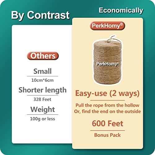 PerkHomy Natural Jute Twine 600 Feet Long Twine String for Crafts Gift Wrapping Packing Gardening Crochet Knitting Macrame Decor (Brown 2mm * 600feet) - Image 3