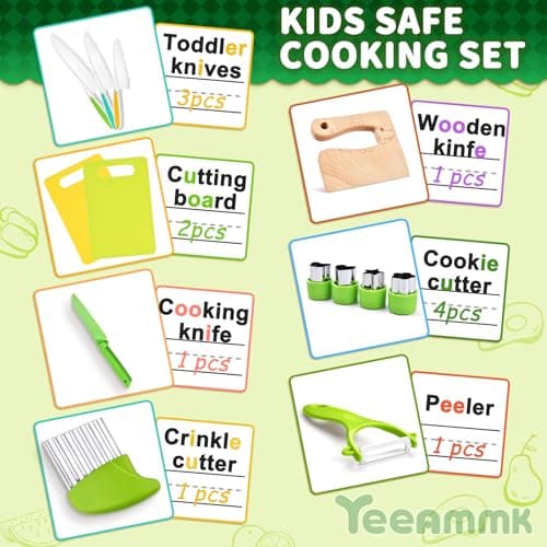 13 Pieces Montessori Kitchen Toys for Toddlers-Kids Cooking Sets Real-Toddler Toys Set for Real Cooking with Plastic Children Safe Knives Crinkle Cutter Kids Cutting Board - Image 2