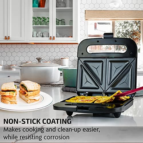 OVENTE Electric Sandwich Maker with Non-Stick Plates, Indicator Lights, Cool Touch Handle, Easy to Clean and Store, Perfect for Cooking Breakfast, Grilled Cheese, Tuna Melts and Snacks, Black GPS401B - Image 2