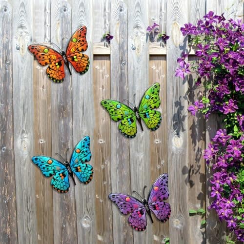 Metal Butterfly Wall Decor - 9.6" Outdoor Fence Wall Art Decor, Hanging Decoration for Garden Yard Living Room Bedroom Patio Balcony(4 Pack) - Image 2