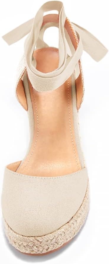 Ermonn Womens Espadrilles Wedge Sandals Platform Closed Toe Ankle Strap Lace Up Summer Shoes 9.5 Nude - Image 7