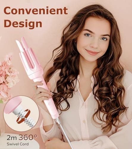 Auto Hair Curler, Automatic Curling Iron with 4 Temperature & 3 Timer, Automatic Shut-Off, Anti-Scald, Anti-Tangle Rotating Curling Wand for Hair Styling, Pink - Image 6