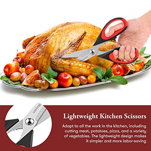 iBayam Kitchen Scissors All Purpose Heavy Duty, Kitchen Utensils Set, Stainless Steel Cooking Utensils Gadgets, Meat Poultry Food Shears Dishwasher Safe Utility Tools Home Gift, with Protective Sheath - Image 6