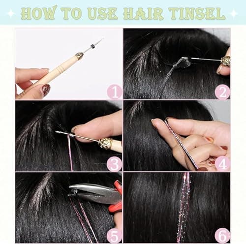 Hair Tinsel,18 Colors Hair Tinsel Kit for Girls 7600 Strands Fairy Tinsel Hair Extensions Holographic Hair Tinsel Heat Resistant Colored Hair Glitter Christmas Party Festival (18 Colors) - Image 7