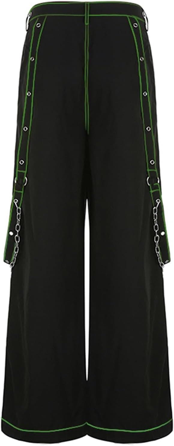 Women Emo Goth Baggy Pants Hip Hop Jeans Y2K Punk Scene High Waisted Wide Leg Denim Pants Streetwear Green Medium - Image 4