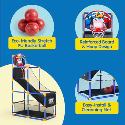 JOYIN Arcade Basketball Game Set with 4 Balls and Hoop for Kids 3 to 12 Years Old Indoor Outdoor Sport Play - Easy Set Up - Air Pump Included - Ideal for Competition - Image 4