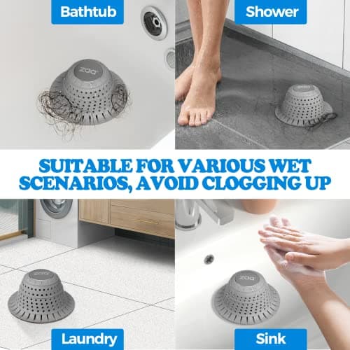 zaa Bathtub Drain Hair Catcher, Premium Silicone Shower Hair Catcher, 1Pack Collapsible Hair Stopper for Pop Up and Regular Drains of Shower, Bathtub, Bathroom, Sink, Gray - Image 2
