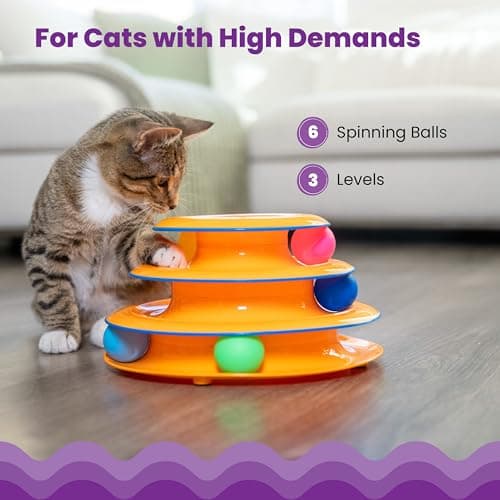 Catstages Tower of Tracks 3-Level Cat Track Toy with 6 Balls, Interactive Toy for Indoor Cats, Orange - Image 3