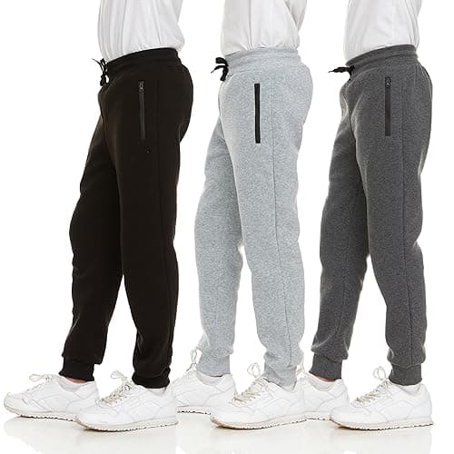 PURE CHAMP 3Pk Boys Sweatpants Fleece Athletic Workout Kids Clothes Boys Joggers with Zipper Pocket and Drawstring Size 4-20(SET1 Size 14/16)