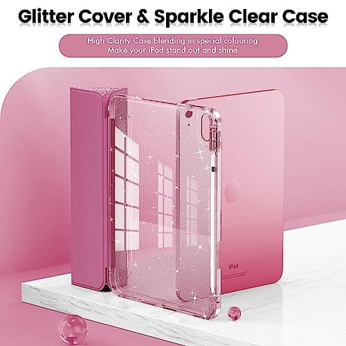 INFILAND Compatible with iPad A16 11th Generation 11 Inch 2025 Case, iPad Case 10th Generation 10.9 Inch, Glitter Cover with Sparkly Clear Back, Pencil Holder, for Kids Girls (Rose Pink) - Image 3