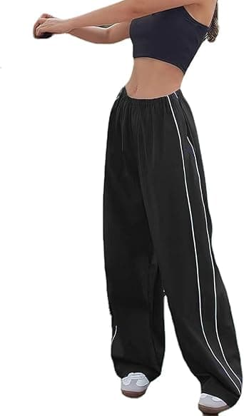 Amazon.com: XPONNI Track Pants Women Baggy Y2k Parachute Pants for Women Y2K Clothing (Black, XS, X-Small) : Clothing, Shoes & Jewelry - Image 2