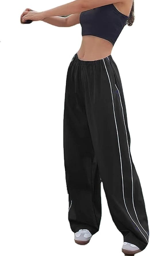 Amazon.com: XPONNI Track Pants Women Baggy Y2k Parachute Pants for Women Y2K Clothing (Black, XS, X-Small) : Clothing, Shoes & Jewelry - Image 6