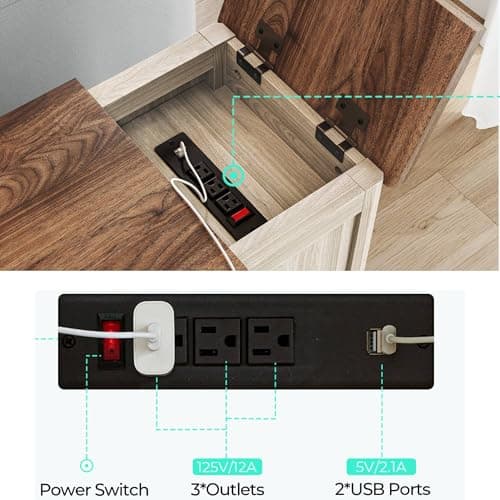 LINSY HOME Farmhouse End Table with Charging Station, Narrow Side Table for Living Room, Sofa Side Table with Drawer and Storage Cabinet, Small Nightstand for Home Office - Image 5
