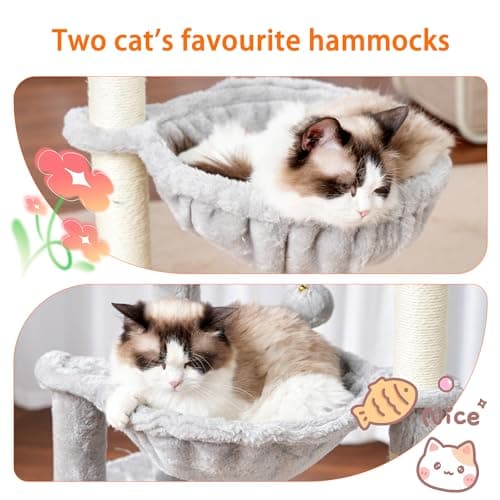 Heybly Cat Tree, 39.4 Inches Tower Condo with Scratching Post, Cat Tower for Indoor Cats, Fully Wrapped Sisal Pole, Soft Platform, 2 Baskets and Dangling Toy, Light Gray HCT006SW - Image 4