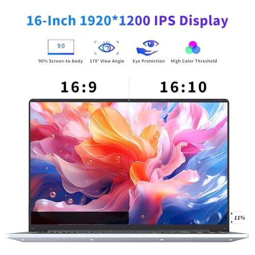 NIAKUN 16 Inch Laptop Computer | Gaming Laptop | 16GB RAM 512GB SSD | N100 Processor | FHD 1920 * 1200 | 180 Angle Open | Backlit Keyboard | Windows 11 Pro | Fingerprint Unlock | UHD Graphics 750 MHz - Image 3