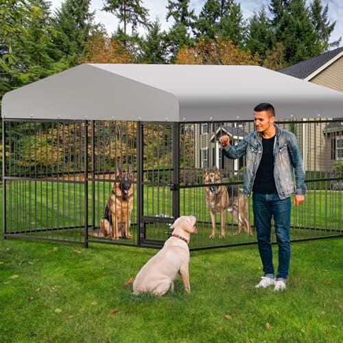 10x10x6 FT Large Dog Kennel Outdoor, Heavy-Duty Outdoor Dog Cage with Lock and Waterproof Roof, Swivel Stainless Steel Feeding Bowl- Easy Assembly for Medium & Large Dogs. - Image 5