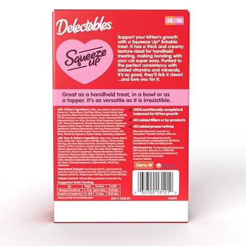 Delectables Squeeze Up Kitten Variety Pack, Creamy Squeezable Puree, Lickable Wet Cat Treats, Grain Free, No Added Fillers, No by-Products, No Added Preservatives, 0.5 Ounces Tube, 20 Tubes Total - Image 8