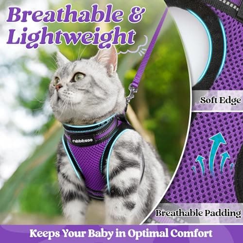 rabbitgoo Cat Harness and Leash Set for Walking Escape Proof, Adjustable Soft Kittens Vest with Reflective Strip for Cats, Comfortable Outdoor Vest, Purple, S - Image 3