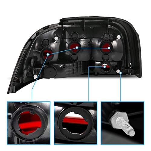 AmeriLite for 1994-1998 Ford Mustang Black Housing Dark Red OE Style Replacement Brake Tail Lights Set - Passenger and Driver Side - Image 5