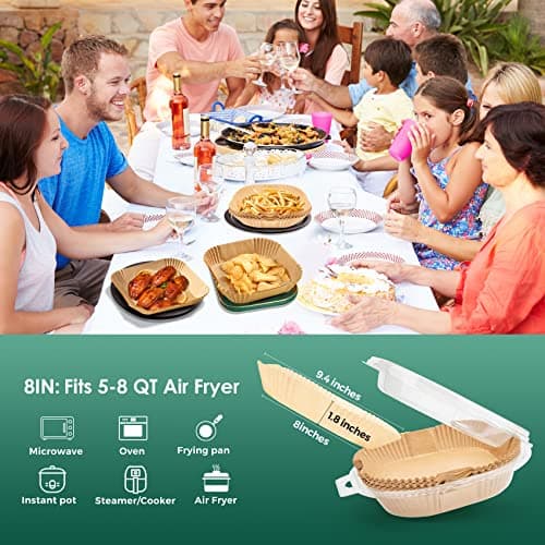 Air Fryer Paper Liners, 125Pcs Parchment Paper, Air Fryer Liners Disposable for Microwave, Non-Stick Air Fryer Liner Square Free of Bleach (8IN) - Image 2