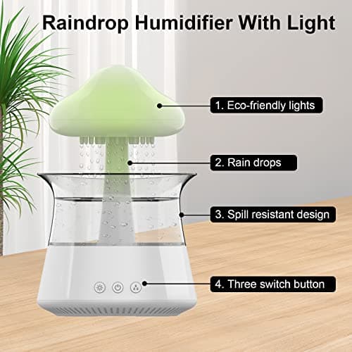 Cloud Rain Humidifier for bedroom with Soothing Rain Sounds - Bedroom Sleep Aid, Waterfall Night Light, Mushroom Design Air Moisturizer for bedroom and living room (White) - Image 5