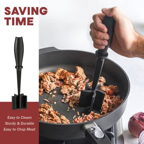 Meat Chopper, Hamburger Grinder, Premium Heat Resistant Smasher for Ground Beef, Burger Grinder Nylon Potato Mix Tool-Black - Image 4