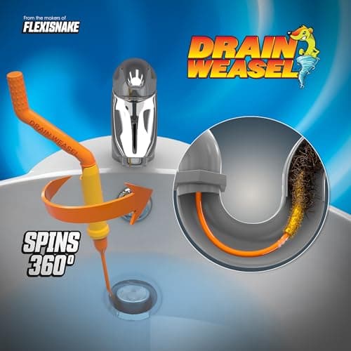 FlexiSnake Drain Weasel Sink Snake Hair Clog Remover Tool, Pipe, Bathroom, Bathtub Cleaner, 18-inch, Made in the USA, 5 Wands and Removable Handle - Image 2