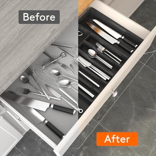 Lifewit Large Silverware Drawer Organizer, Expandable Utensil Tray for Kitchen, BPA Free Flatware and Cutlery Holder, Adjustable Plastic Storage for Spoons Forks Knives, Large, Black - Image 5