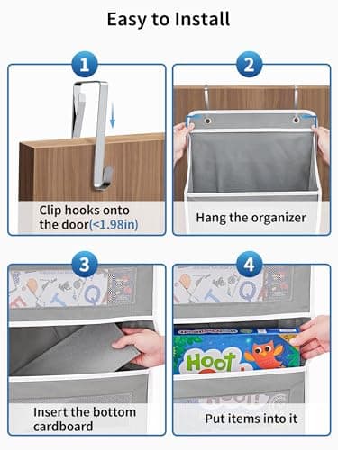 JARLINK Over The Door Organizer Storage, 5 Shelf Hanging Door Organizer with 5 Large Capacity Pockets, Anti Tilt 44 lb Load Behind Door Storage for Bedroom, Bathroom, Pantry, Nursery, (Grey) - Image 7