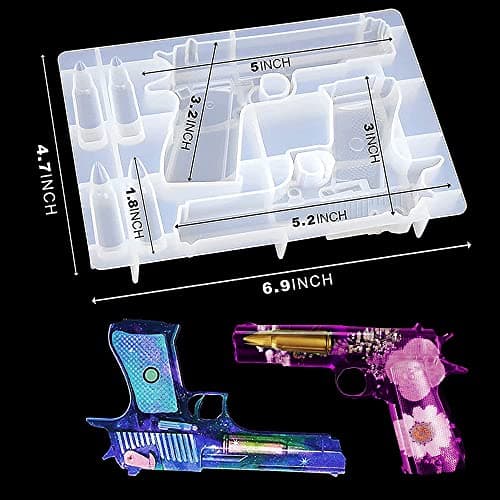 BICASUU Epoxy Resin Mould Gun Pistol Shell Bullet Silicone Casting Mold, 3D DIY Soft Clay Cake Decor Craft Candy Desserts Chocolate Tool, White - Image 5