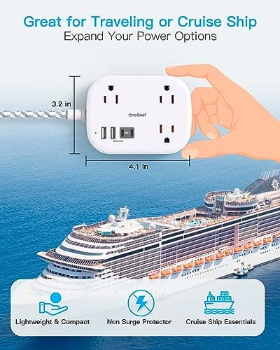 Cruise Essentials 2025,One Beat Travel Power Strip with USB C,Flat Plug Extension Cord with 3 Outlets 4 USB Ports(2 USB C),5 ft Desk Wall Outlet Extender,Non Surge Protector for Cruise,Dorm Room,ETL - Image 3