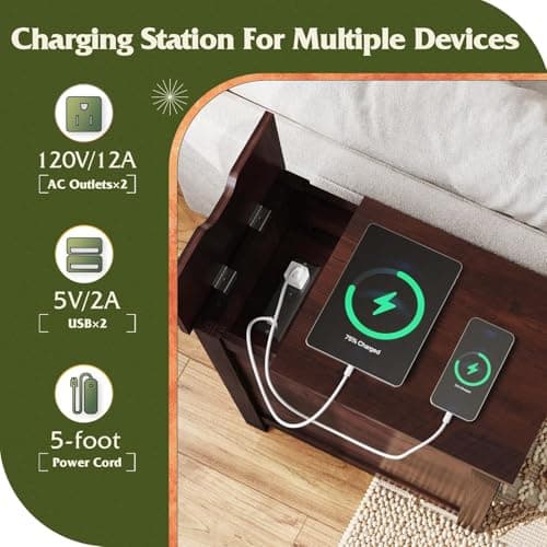 WLIVE End Table with Charging Station, Narrow Side Table for Living Room, Farmhouse Night Stand with Storage, Small Wooden Cabinet with USB Ports and Outlets for Living Room and Bedroom, Espresso - Image 9