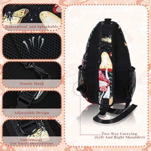 cobee 3 Pcs Mushroom Sling Backpack Set, Adjustable Crossbody Shoulder Bag Multi-pocket Chest Bag with Mushroom Purse Keychain for Men Women, Travel, Hiking, Casual Sport, Climbing, Runners - Image 4
