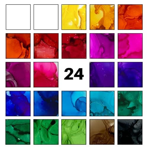 Alcohol Ink Set - New Improved Formula - 24 Highly Saturated, Fast-Drying, Permanent Inks for Epoxy Resin, Tumblers, Fluid Art Painting, Glass, Metal, and More - Image 3