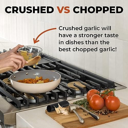 Zulay Kitchen Premium Garlic Press Set - Rust Proof & Dishwasher Safe Professional Garlic Mincer Tool - Easy-Squeeze, Easy-Clean with Soft, Ergonomic Handle - Silicone Garlic Peeler & Brush (Silver) - Image 8